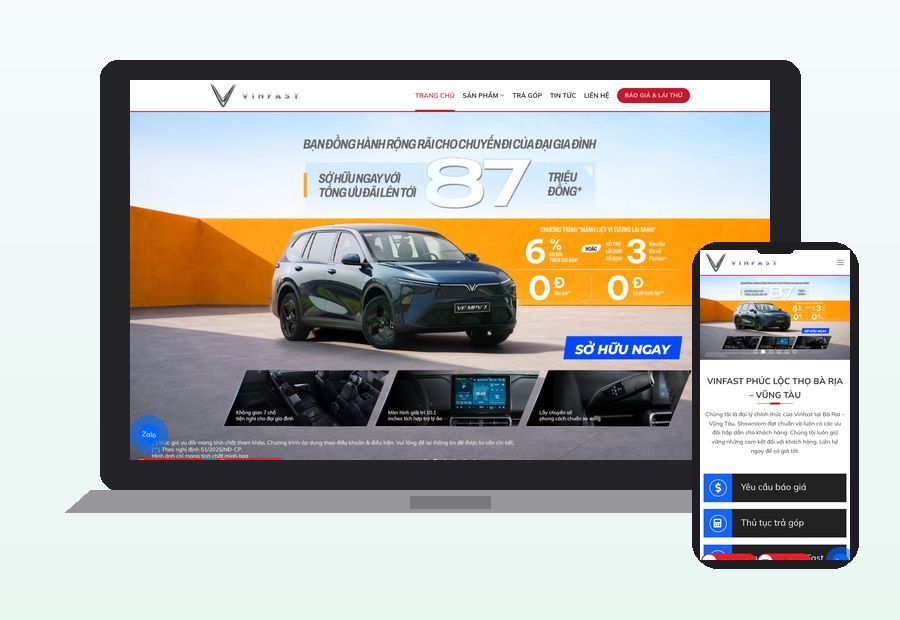 Website vinfast-bariavungtau.com do ThinhND thiết kế