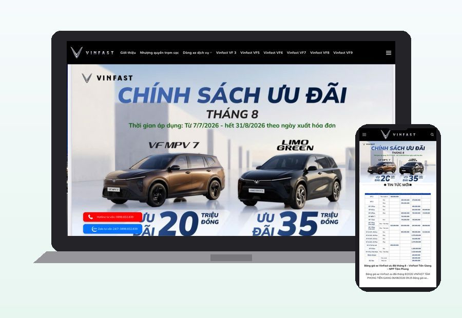 Website vinfasttiengiang.vn do ThinhND thiết kế