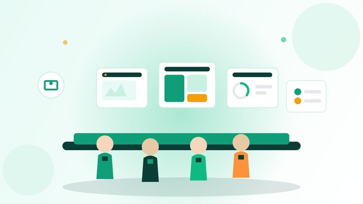 Nhóm nhân viên công ty thiết kế website làm việc cùng nhau trong văn phòng