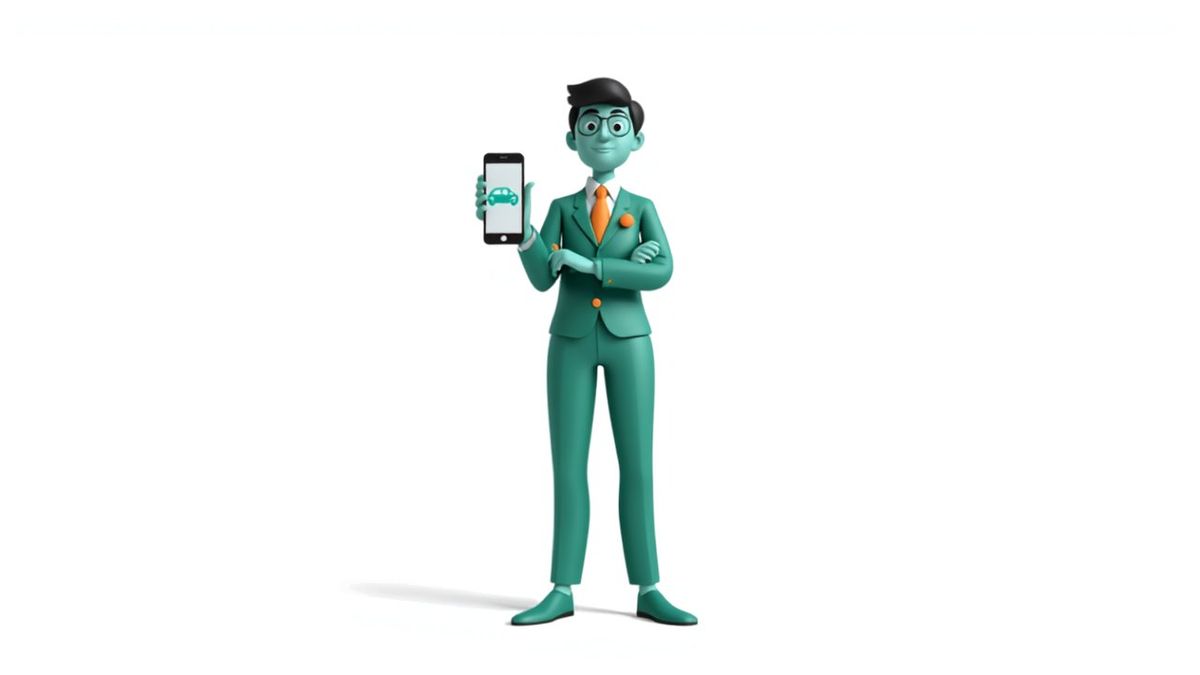 Sale ô tô đứng cạnh website cá nhân hiển thị trên máy tính và điện thoại