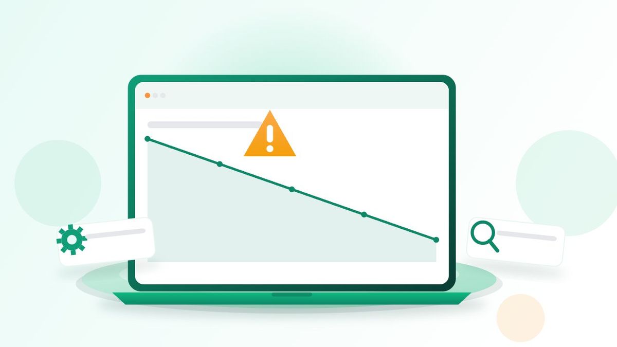 Biểu đồ đi xuống minh họa website đột ngột mất thứ hạng trên kết quả tìm kiếm